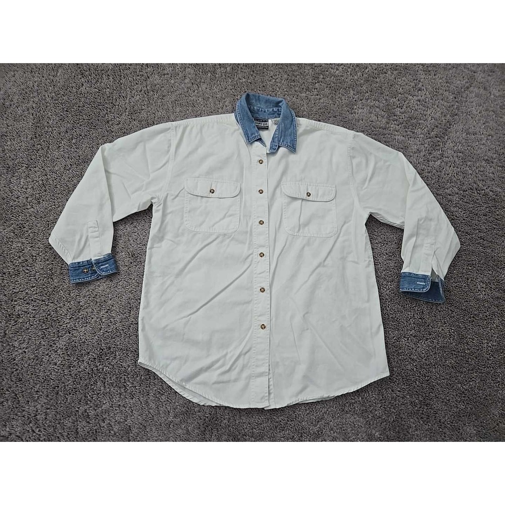 Vintage County Seat Button Up Shirt Womens L Denim Collar Cuffs Western